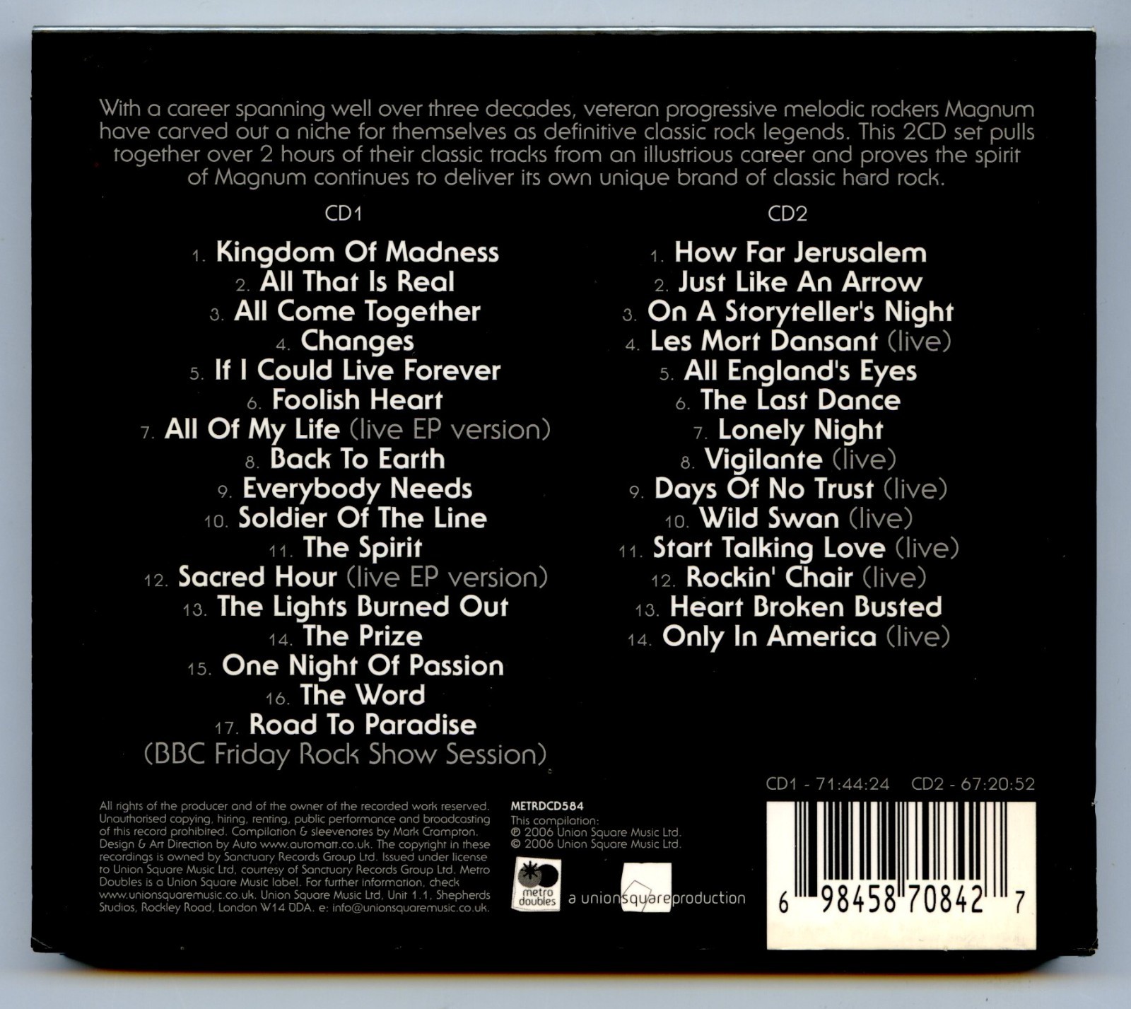2 CD Magnum The Classic Collection Discs Excellent METRCD584 UK 2006 Heavy Rock