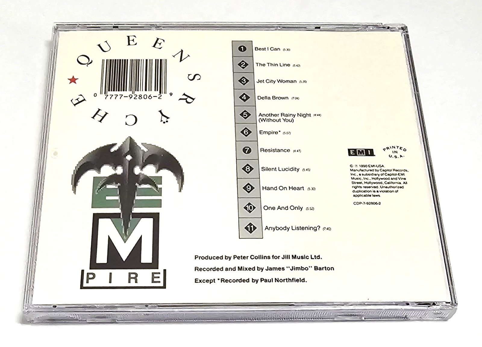 Queensrÿche Empire CD 1990 EMI USA CDP-7-92806-2 Specialty Records Corp. Press