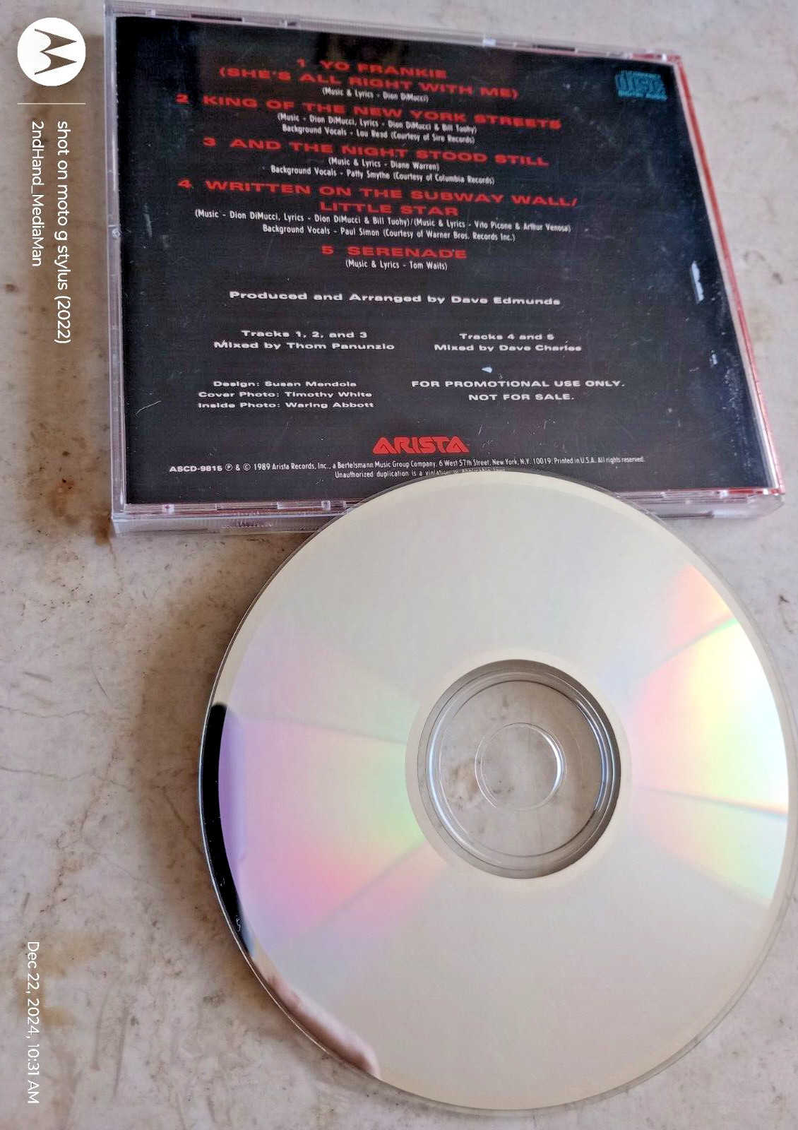 1989 DION YO FRANKIE PROMOTIONAL PROMO COPY CD