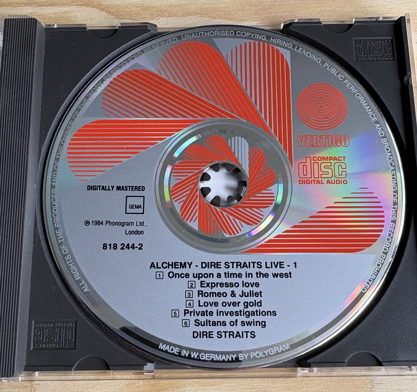 Dire Straits –Alchemy Live (D1)–Vertigo 818 244‑2 West Germany Red Fan Pressing