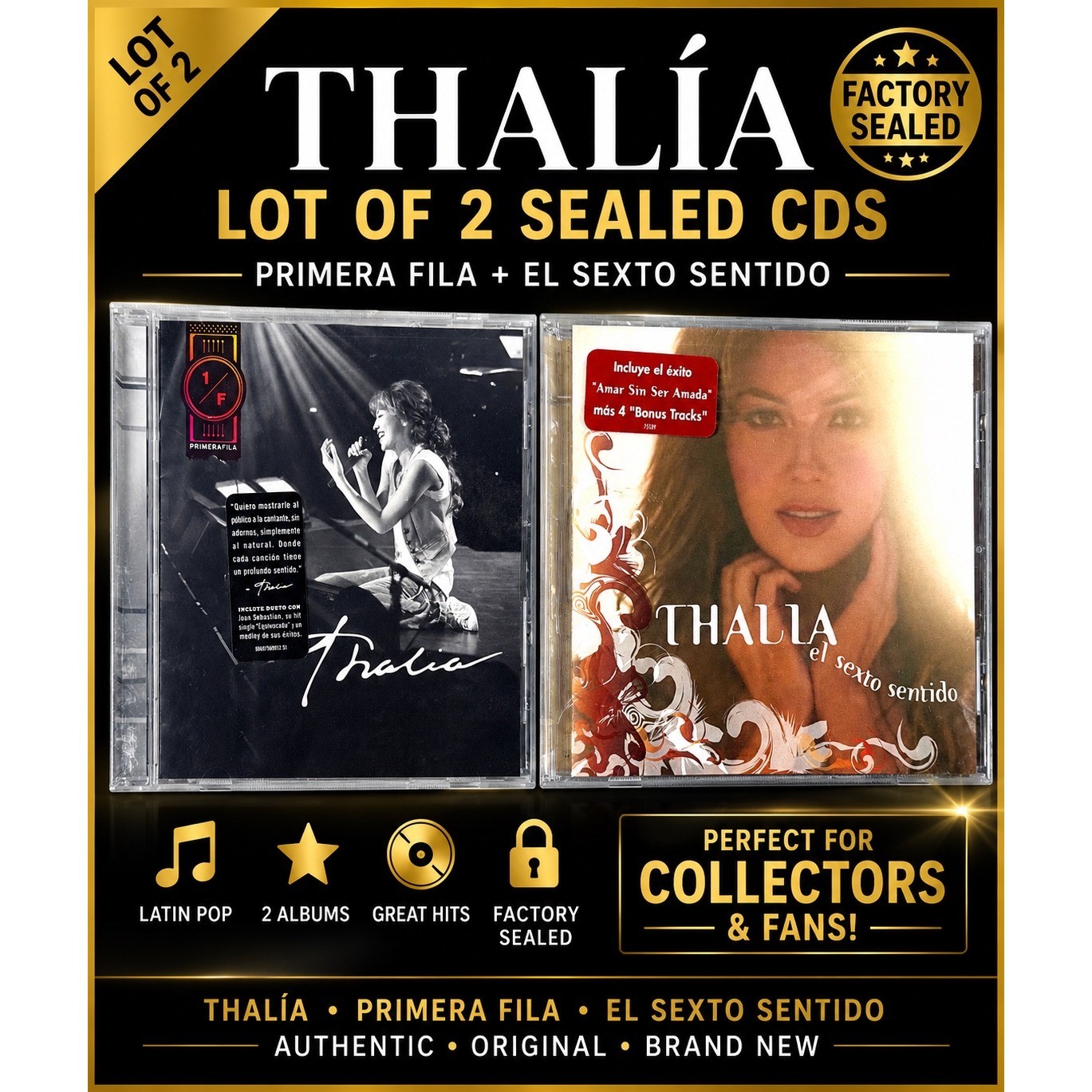Thalia Lot of 2 CDs Primera Fila and El Sexto Sentido Factory Sealed Latin Pop