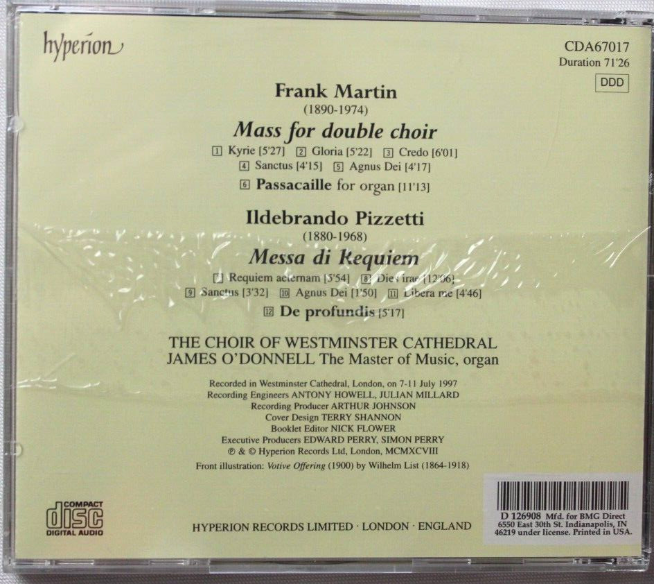 FRANK MARTIN MASS FOR DOUBLE CHOIR PIZZETTI MESS DI REQUIEM [NEW CD]