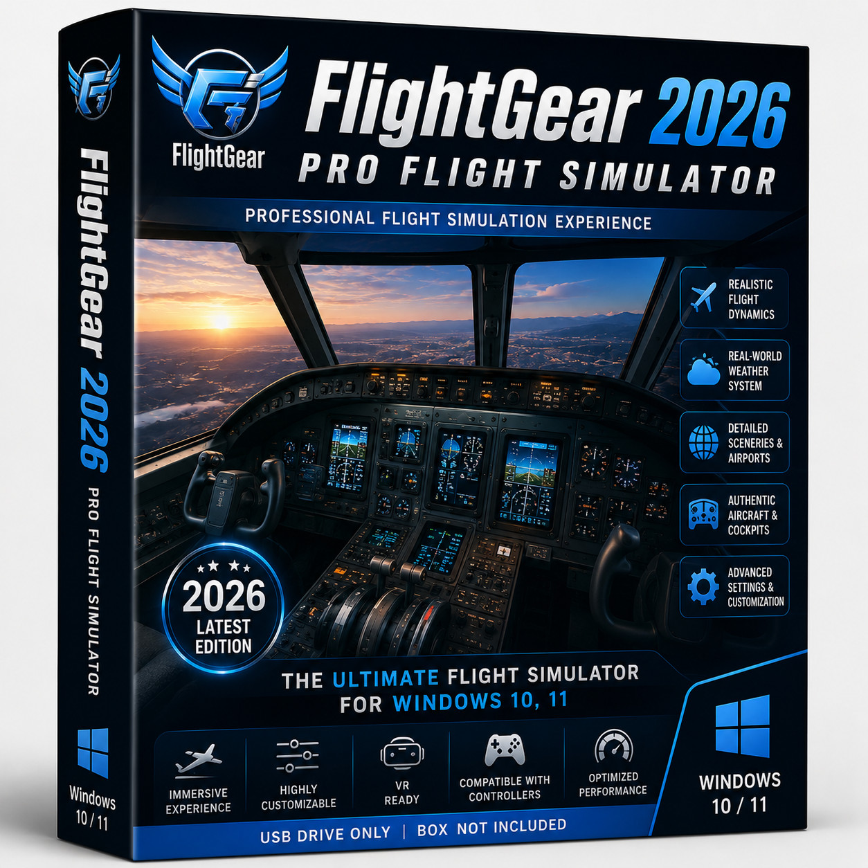 Flight Gear 2026 - Professional Flight Simulator Software - Windows 10 & 11 DVD