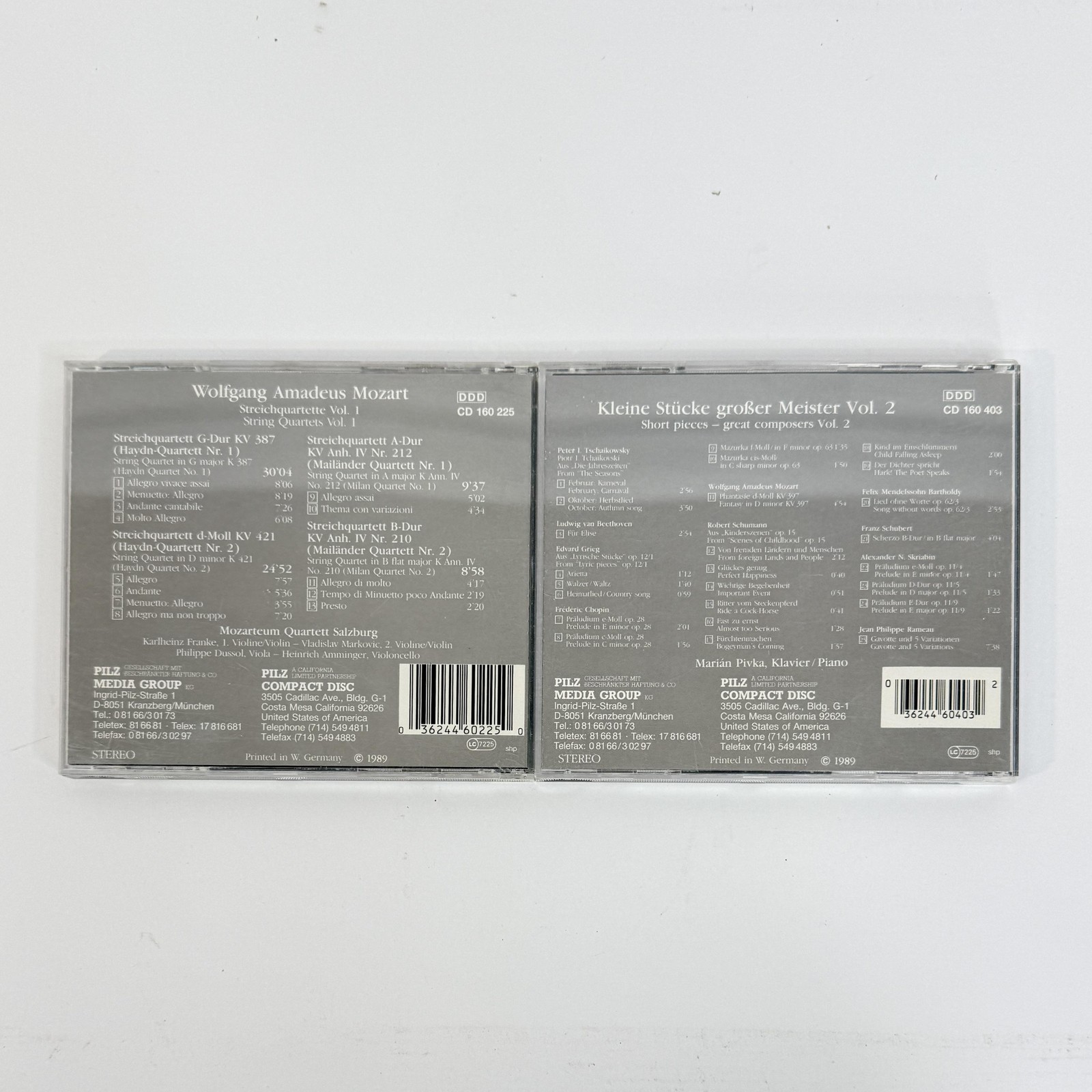 Mozart 2 CD Lot Vienna Master Series String Quartets Pieces Pilz Classical Gray