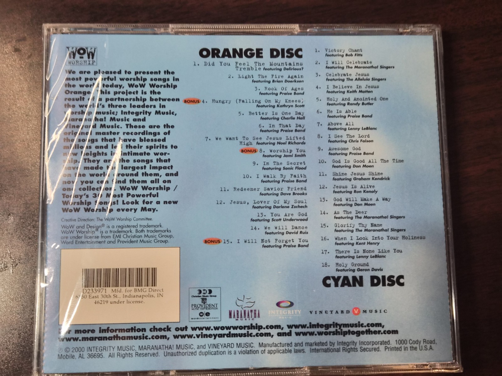 Wow Worship: Orange Various Artists CD (Mar 2000, 2-Disc Set, Word/Epic)