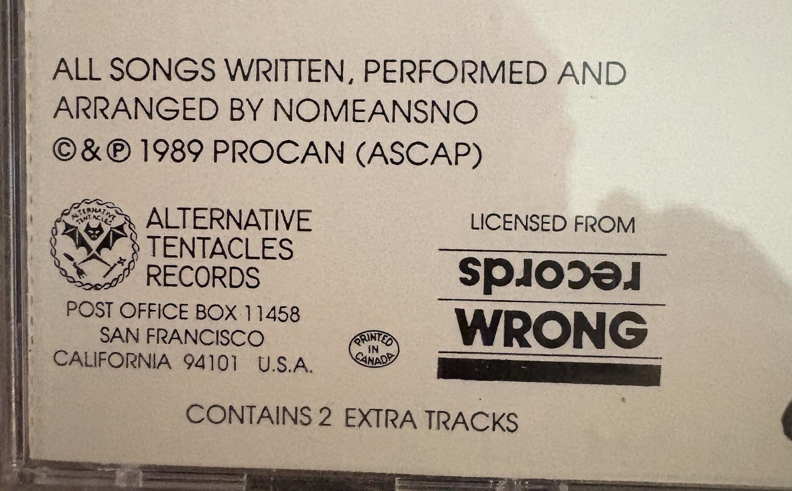 Nomeansno Wrong CD 1989 Alternative Tentacles Virus 77CD Punk Hardcore Rare