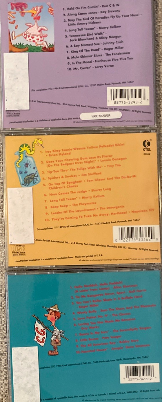 Crazy Hits, Goofy Greats, Dumb Ditties, Kooky Kountry, Silly Songs, Tacky Tunes