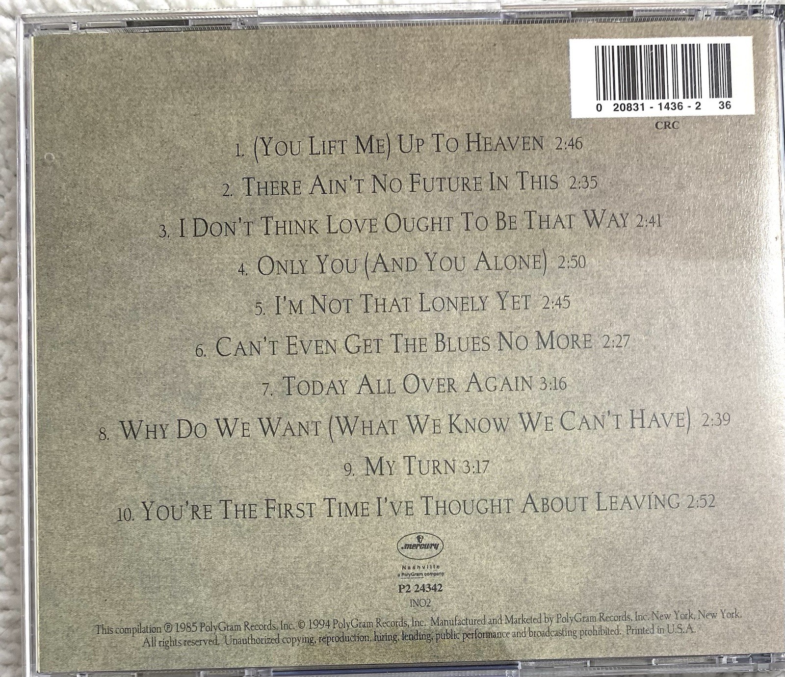 REBA MCINTIRE The Best Of Mercury 1985 MINT CD - LIKE NEW