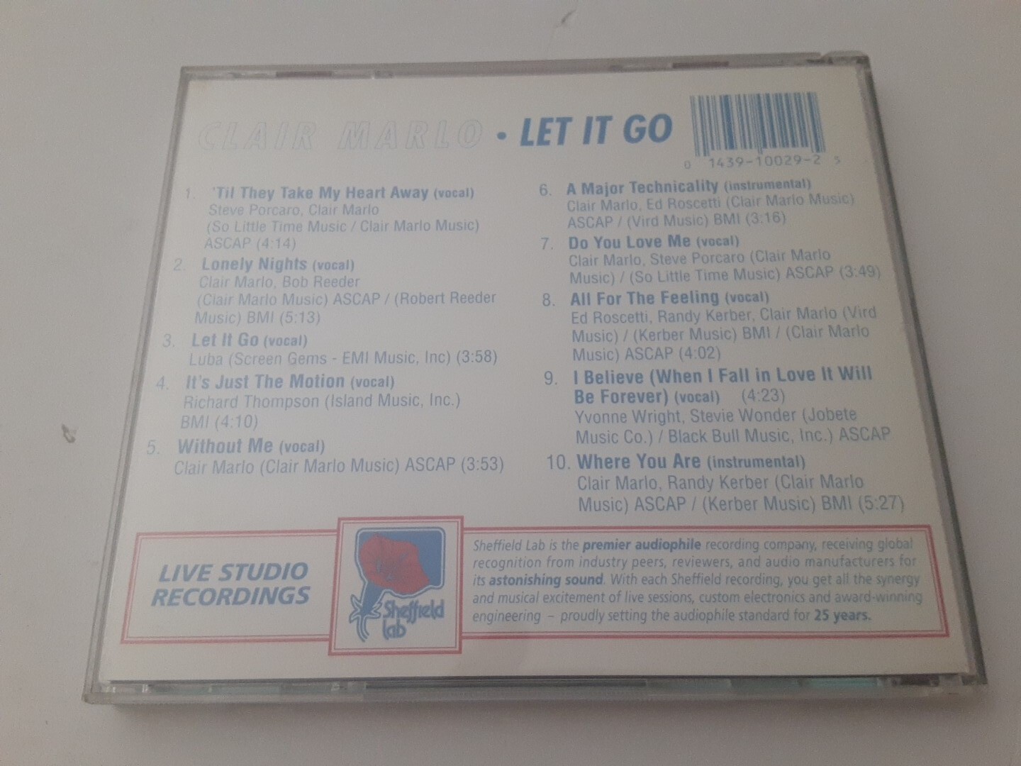 Let It Go by Clair Marlo (CD, 1989, Sheffield Lab) Audiophile Quality. Preowned.