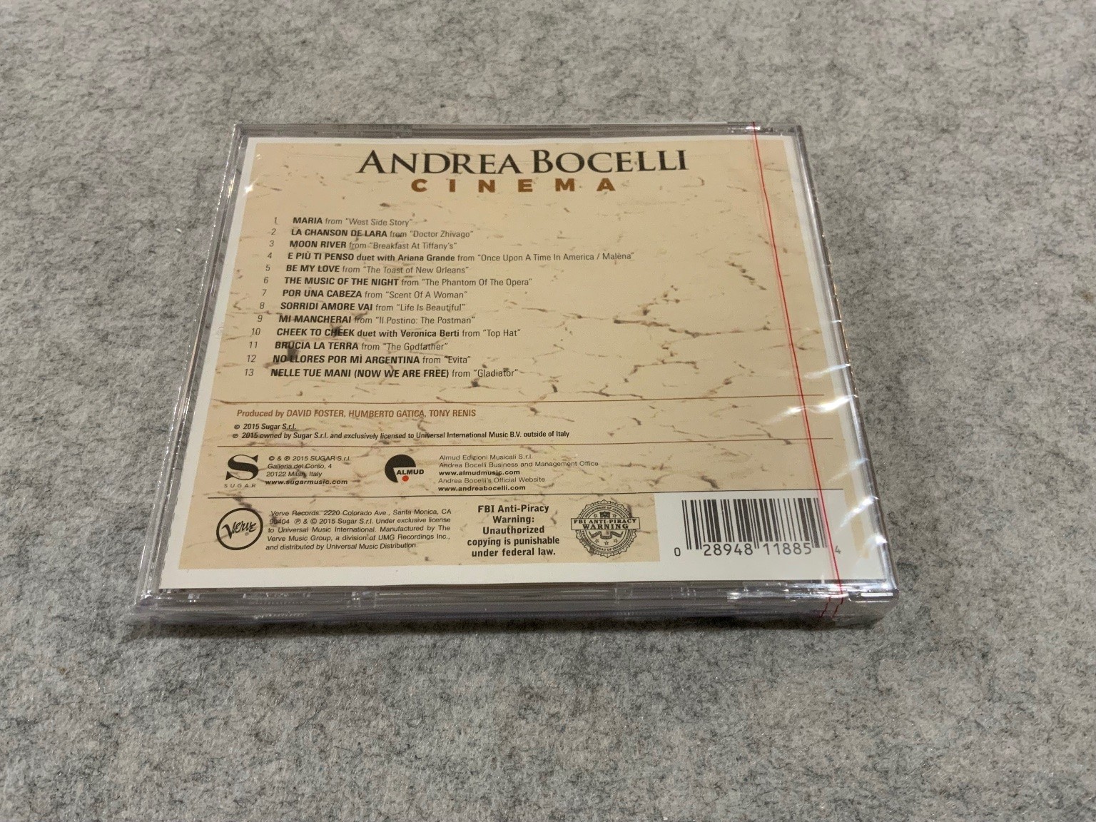 Andrea Bocelli - Cinema CD 2015 Includes Hit Singles Verve Classical