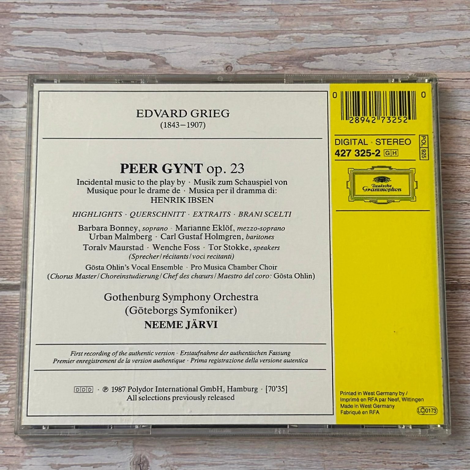 Grieg – Peer Gynt CD 1987 Digital Recording Classical Deutsche Grammophon NM