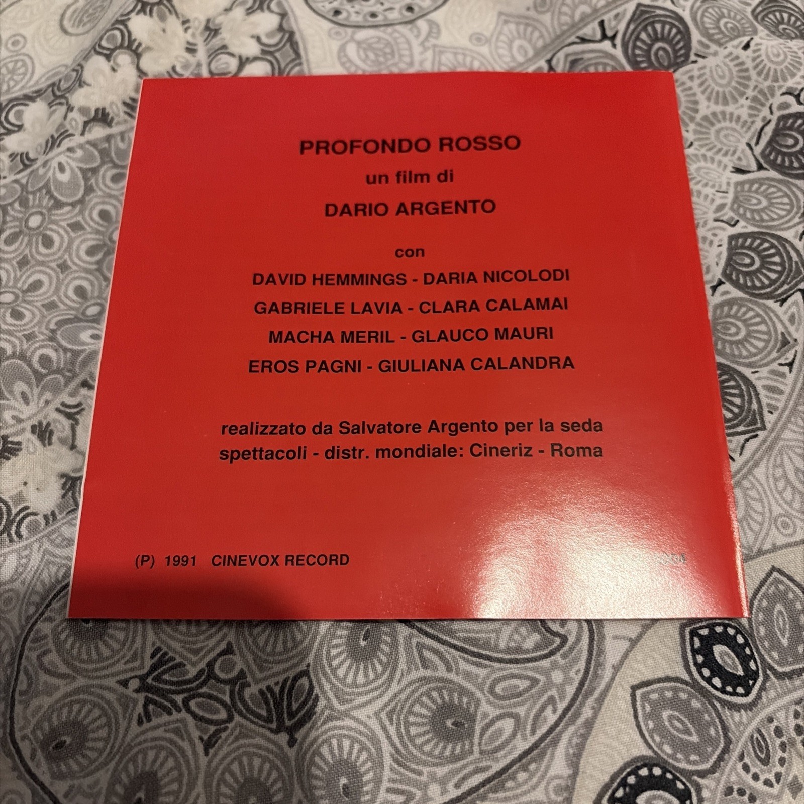 CINEVOX RECORDS DARIO ARGENTO’S PROFONDO ROSSO / DEEP RED CD SOUNDTRACK IMPORT