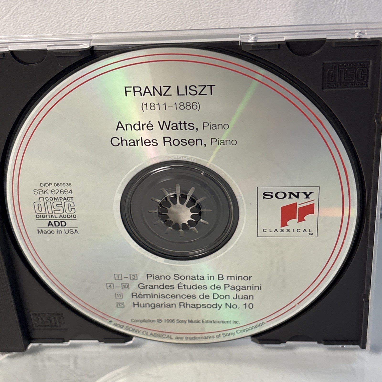 Liszt Piano Sonata B Minor CD Andre Watts Charles Rosen Sony Classical