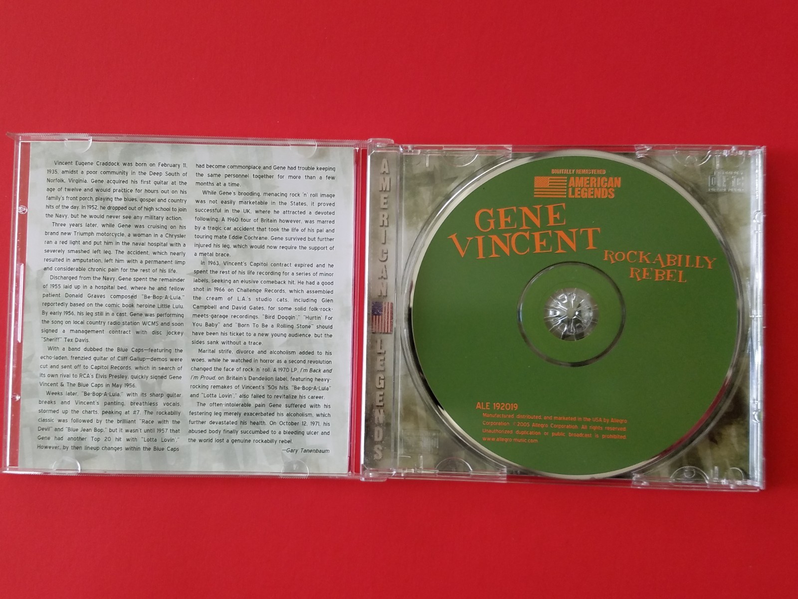 Rockabilly Rebel Gene Vincent CD 2005 American Legends Like New