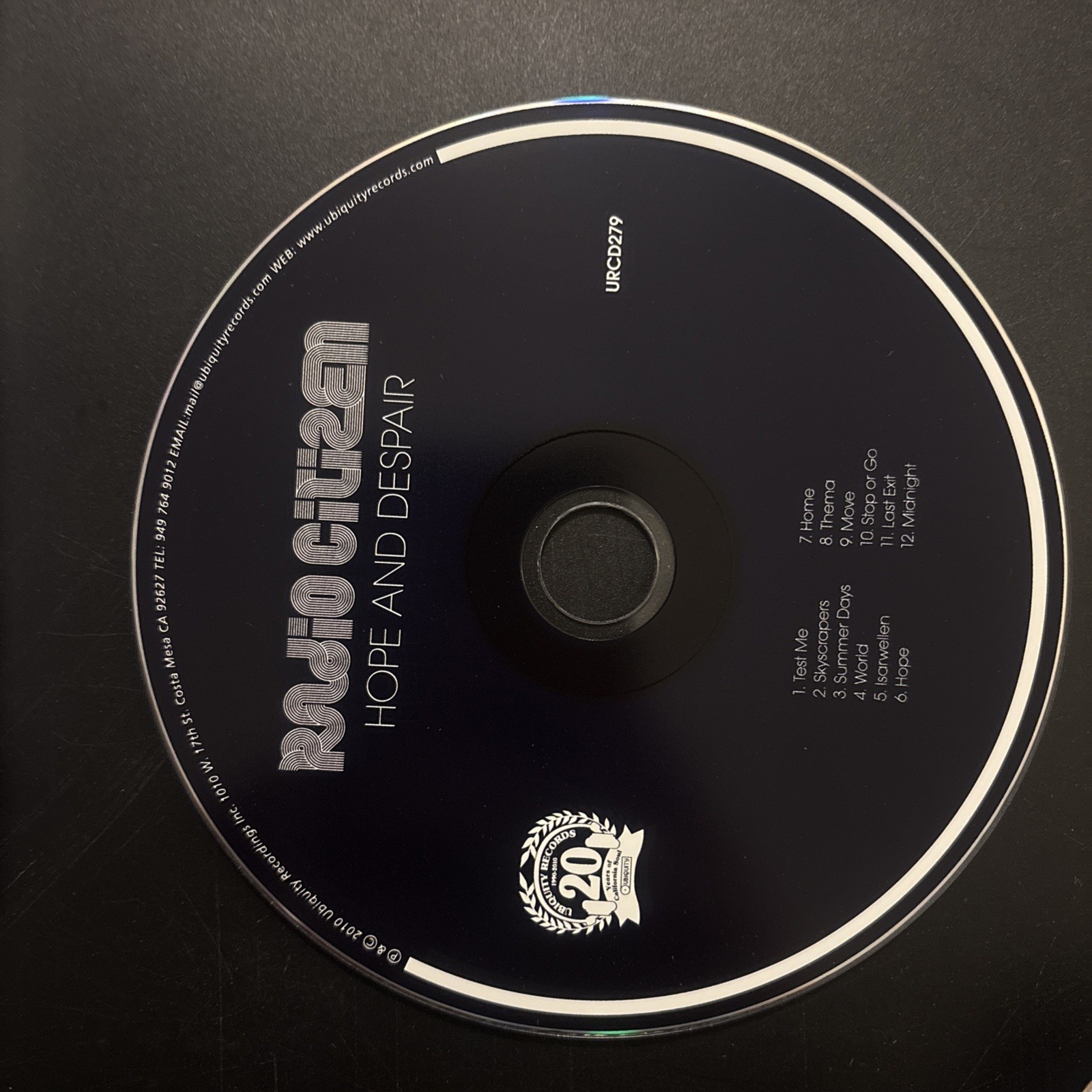 RR 2010 Radio Citizen Hope and Despair CD Ubiquity LIKE NEW PROMO