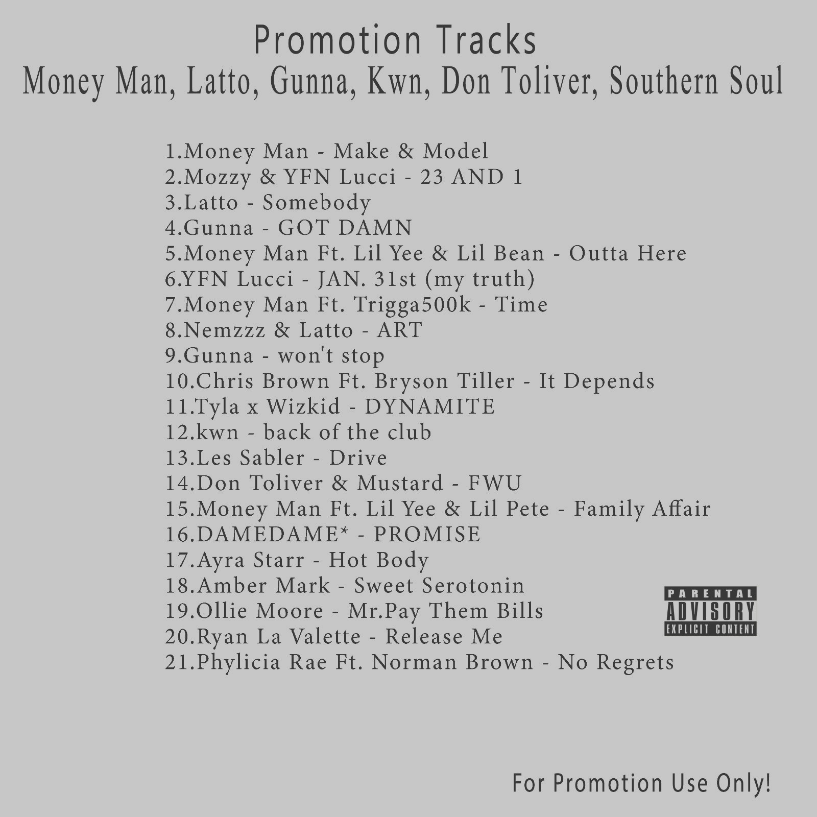 Rap, R&B.. White CD. Money Man, Latto, Gunna, Kwn, Don Toliver, Southern Soul