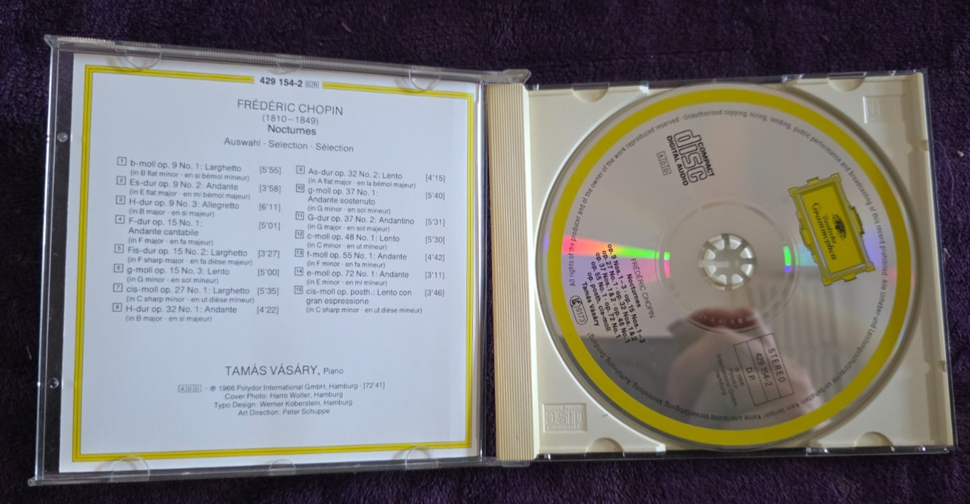 Chopin Nocturnes Tamás Vásáry Piano CD Deutsche Grammophon Resonance 429 154-2