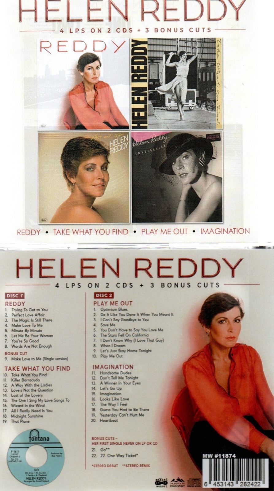 HELEN REDDY-REDDY/TAKE WHAT YOU FIND/PLAY ME OUT/IMAGINATION-4 LPs/2 CDs IMPORT