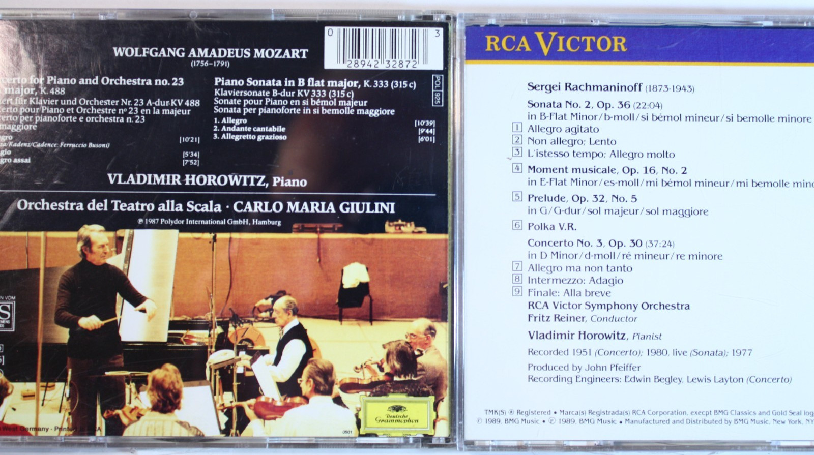 LOT OF 2 CDs "HOROWITZ PLAYS MOZART (&) ...PLAYS RACHMANINOFF" (CDs) VG Cond