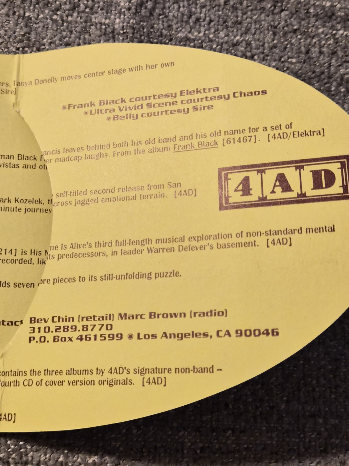 (326) 4AD Retail Sampler CD Spring 1993 Promo Not for Sale PRO-CD-6055 Rare OOP