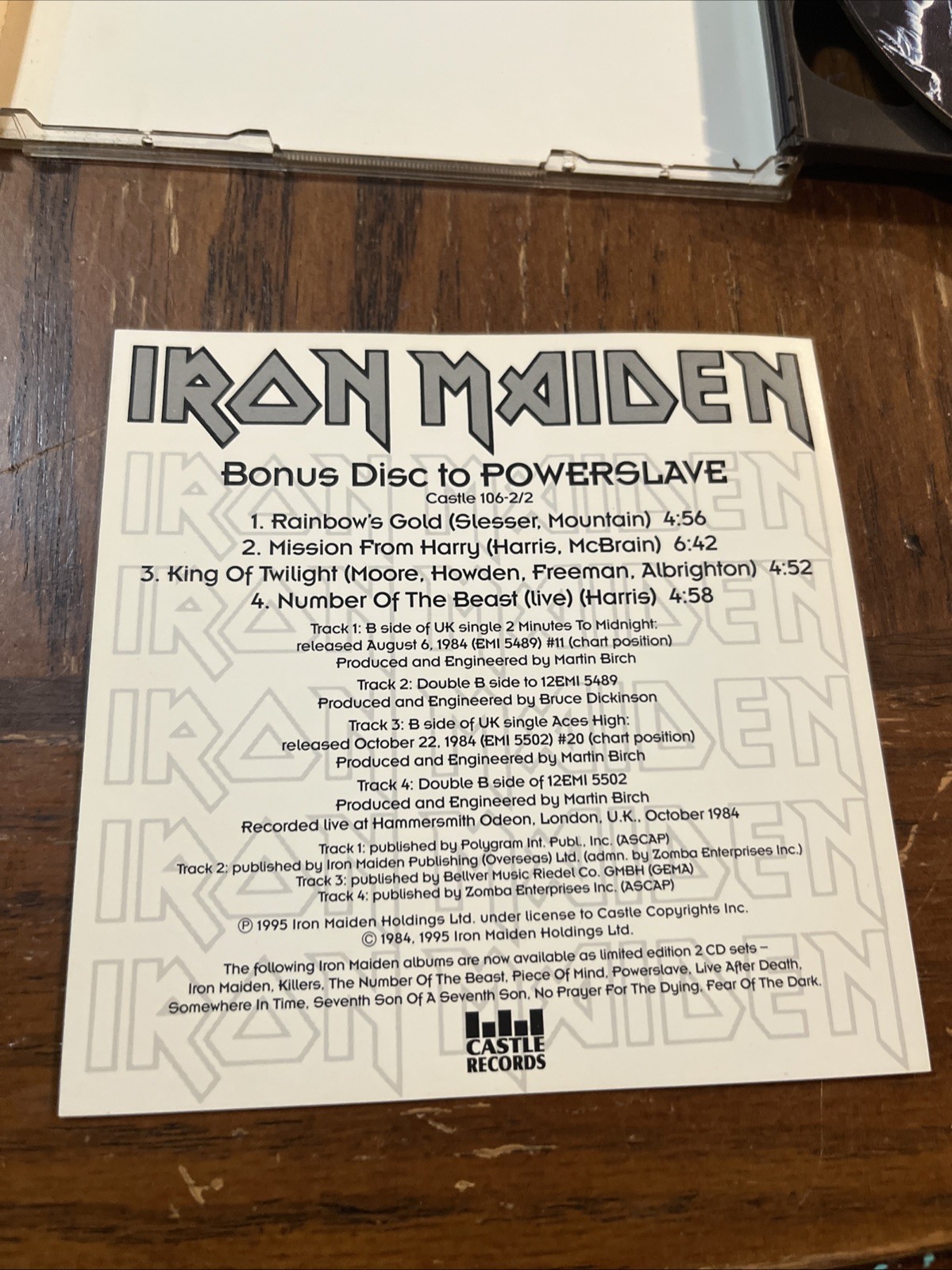 Iron Maiden Powerslave CD (1995, 2-Disc Set) RARE BONUS CD -CASTLE RECORDS