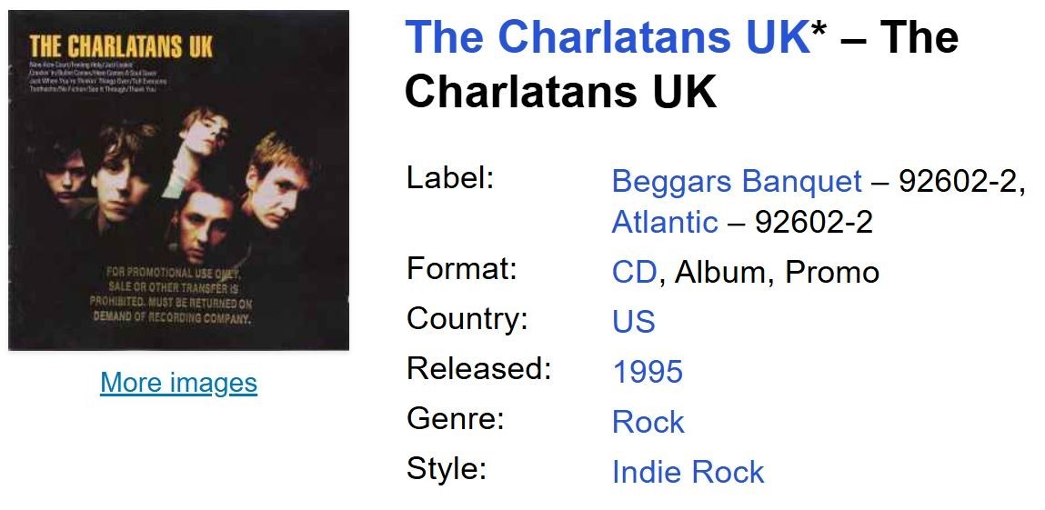 The Charlatans UK - Self Titled (CD,1995,Atlantic,GOLD PROMO) RARE 1st PRESSING!