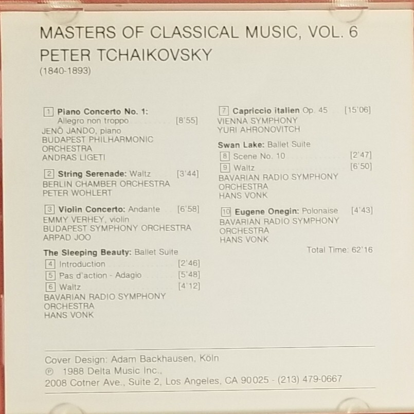 Masters of Classical Music, Vol. 6: Tchaikovsky (CD, Oct-2008, Laserlight)