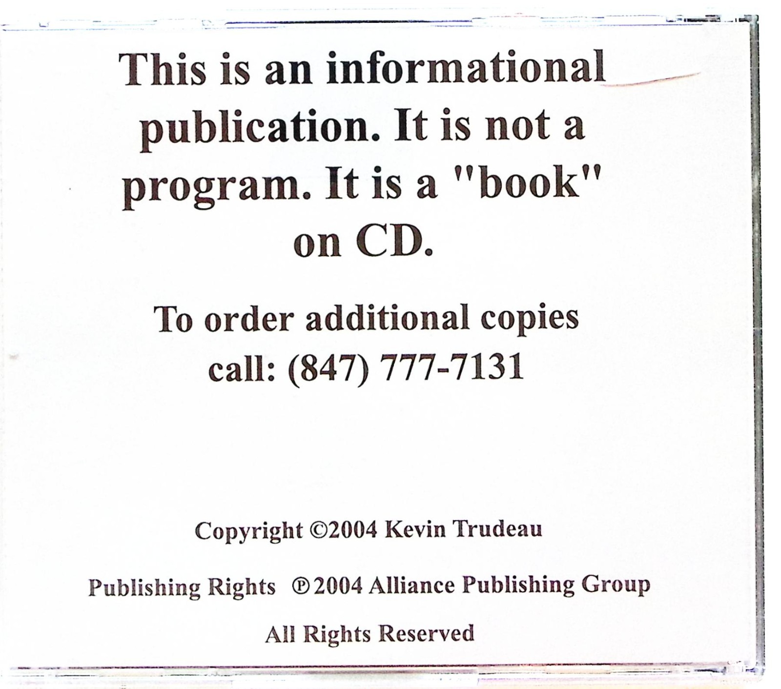 KEVIN TRUDEAU LOSE 30 POUNDS IN 30 DAYS! ALLIANCE PUBLISHING GROUP CD 7913