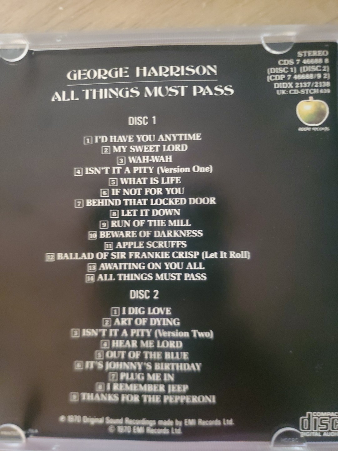 George Harrison All Things Must Pass FIRST USA CD ISSUE/LONG CDP 7 46689 CD 1