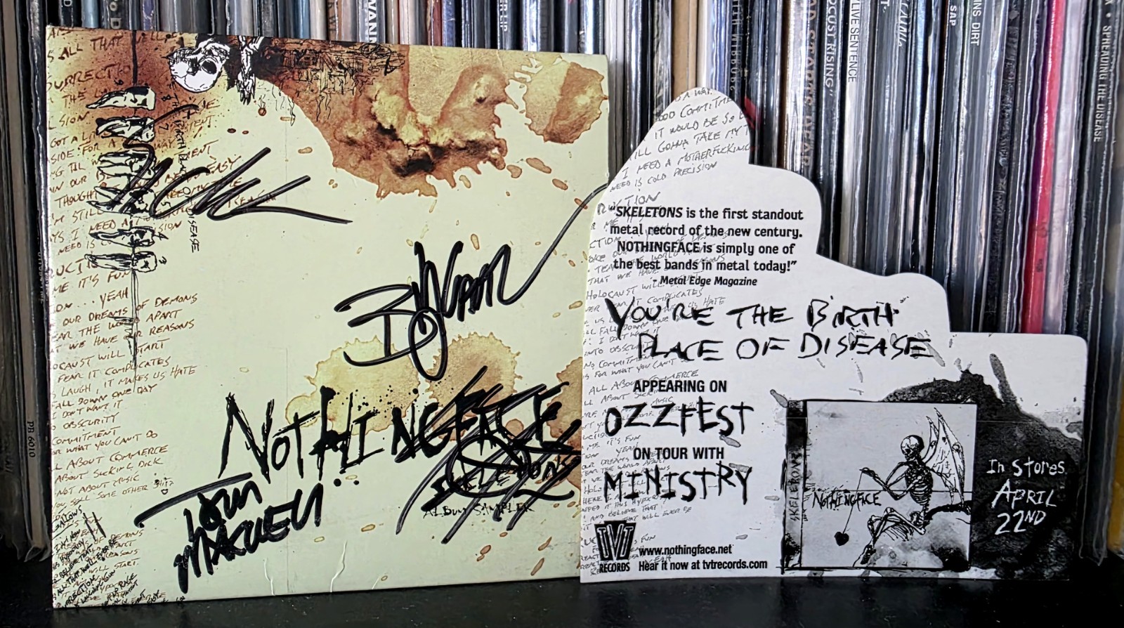 NOTHINGFACE " Skeletons " 3 Song Promo Signed All 4 W Die cut Sticker RIP Matt