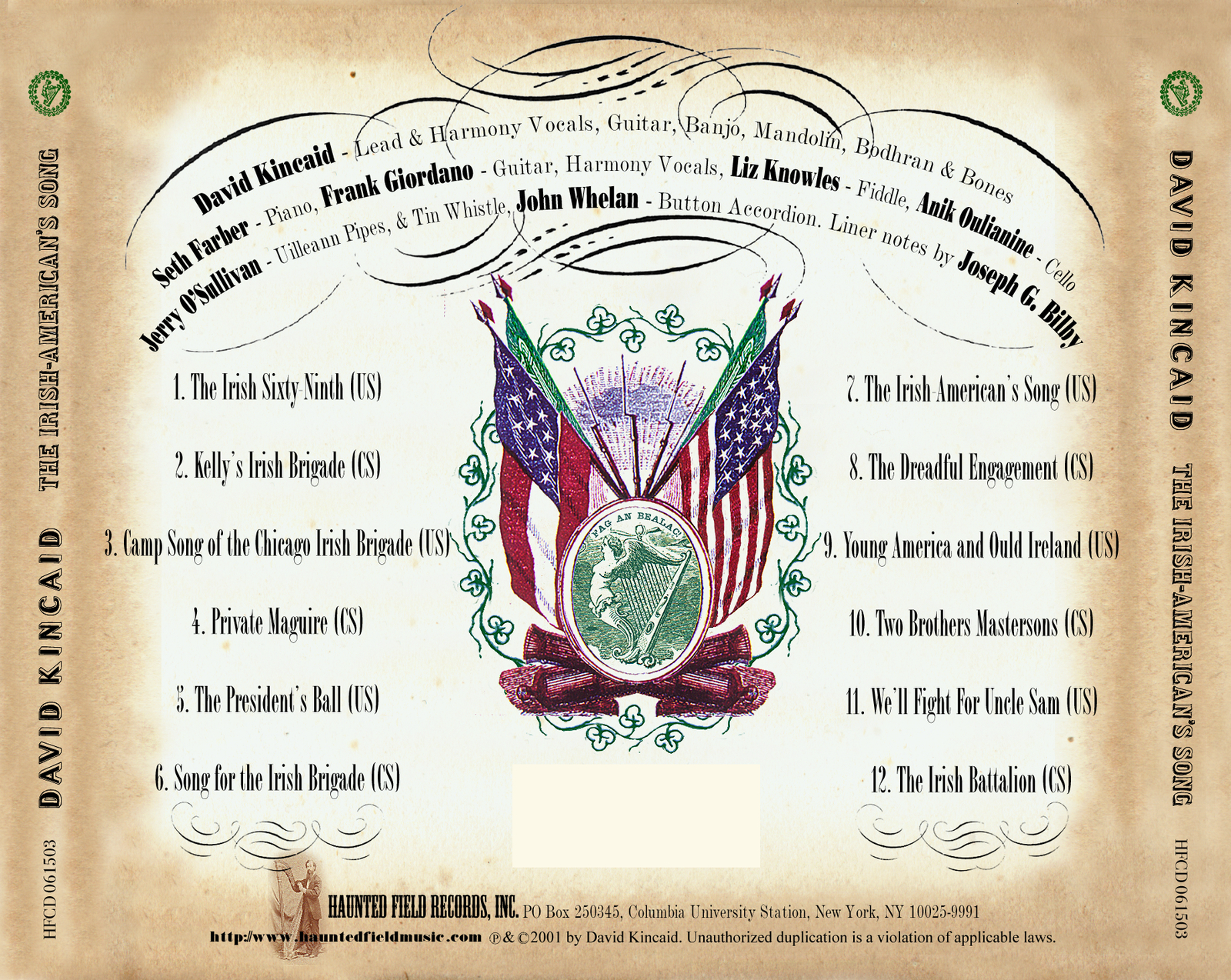 DAVID KINCAID - THE IRISH AMERICAN'S SONG CD, FINAL PRESSING, LIMITED QUANTITY
