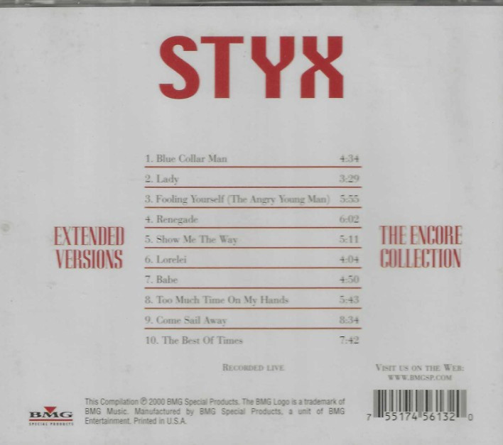 Styx, Extended Versions, NEW! CD Encore , Best Of Collection LIVE , 2000 BMG