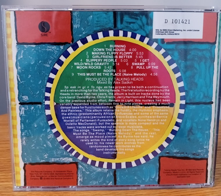 Talking Heads Speaking In Tongues CD 1983 Sire Records 9 23883-2