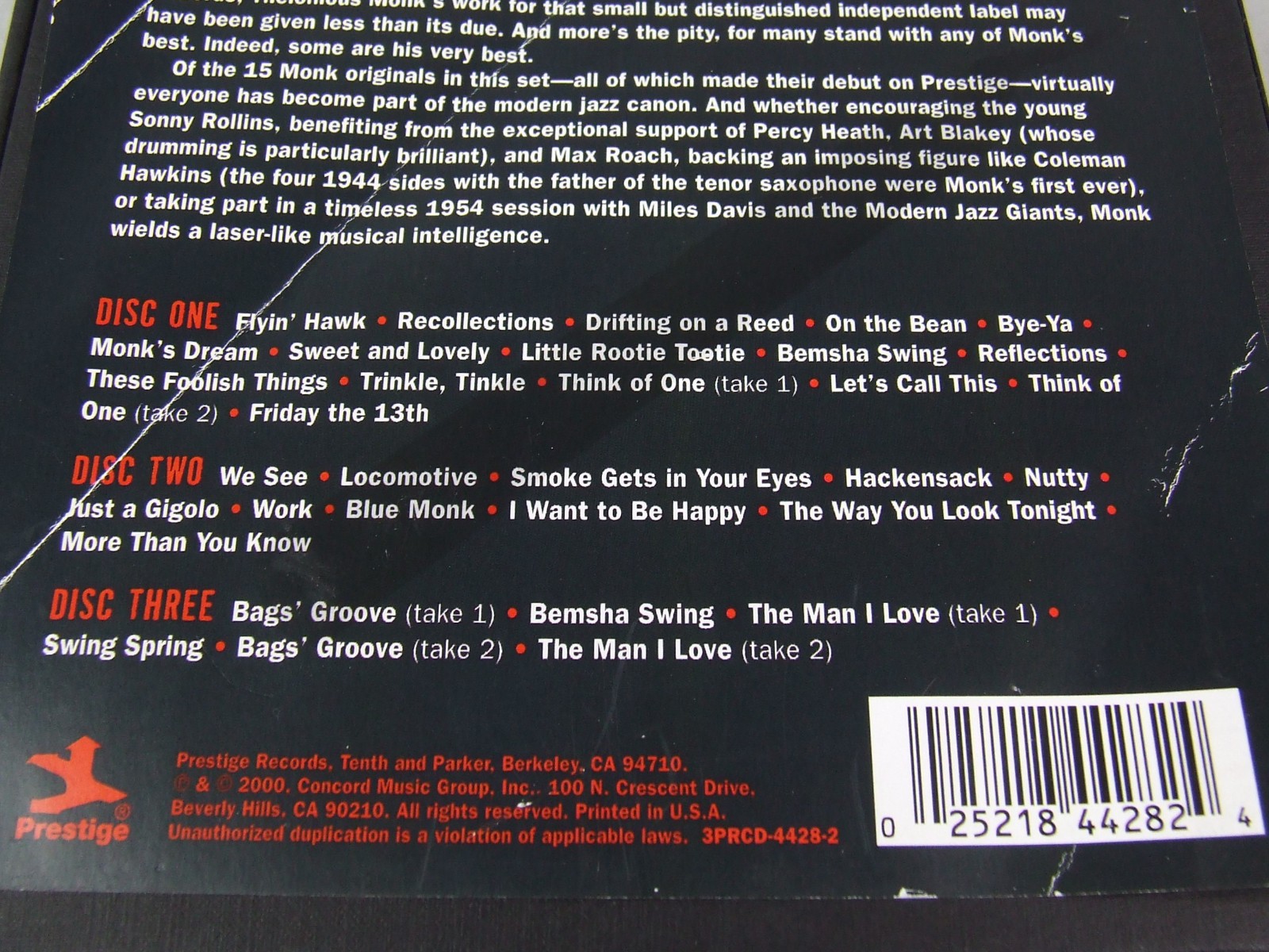 Thelonious Monk - The Complete Prestige Recordings (3 CD Box Set, 2000)
