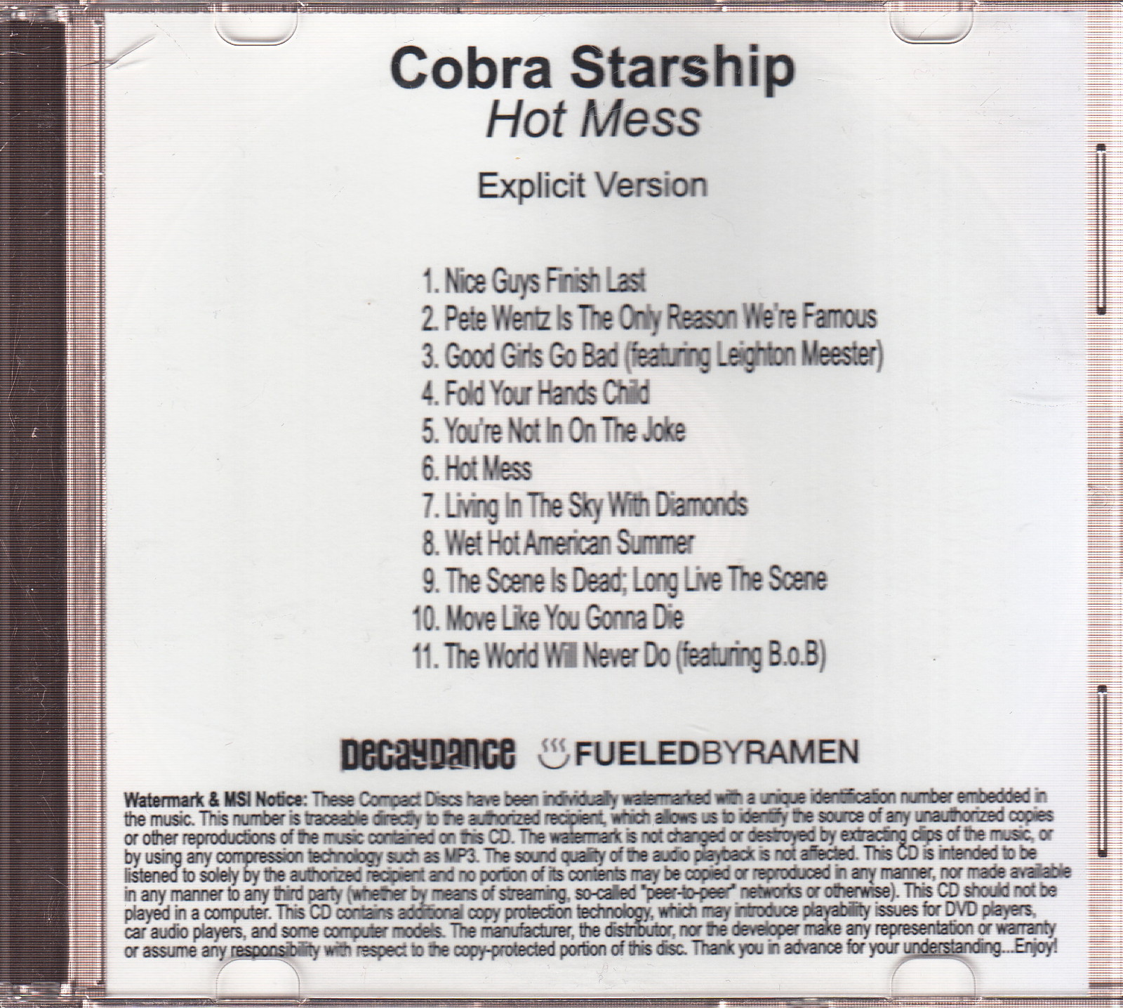 cobra starship hot mess cd promo