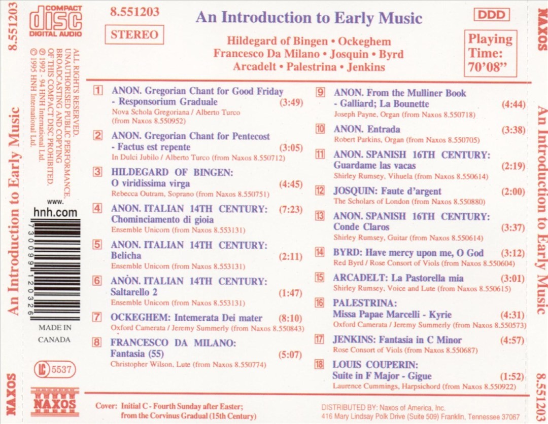 VARIOUS ARTISTS INTRODUCTION TO EARLY MUSIC NEW CD