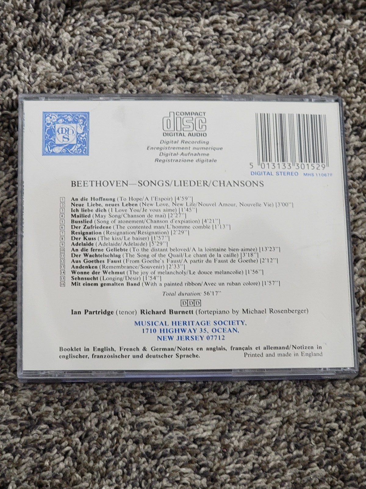 Beethoven Songs CD Ian Partridge Tenor MHS 11067F Digital Recording