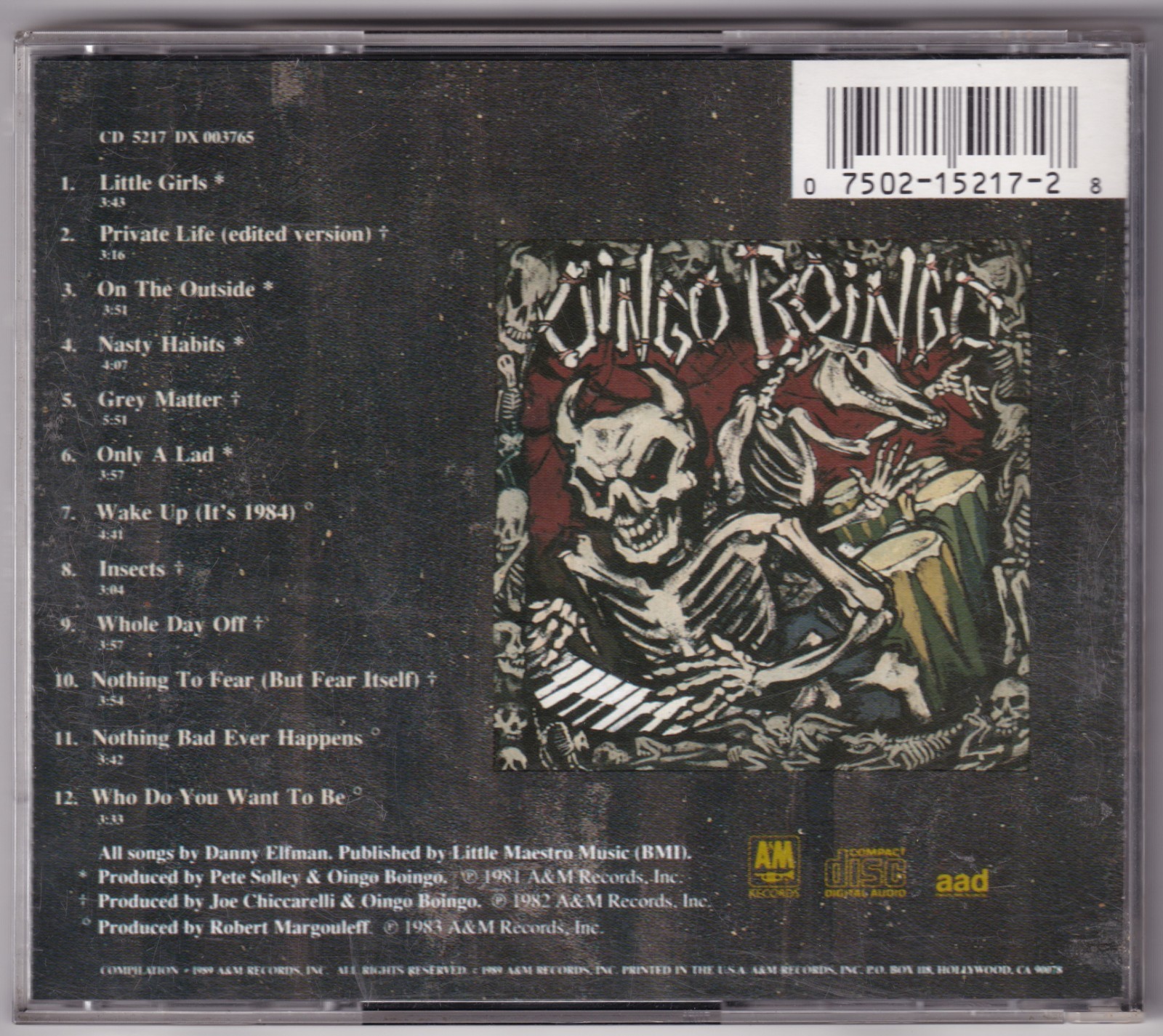 Oingo Boingo Skeletons In The Closet CD 1989 CD5217 DX003765 7502152172 DIDX 003
