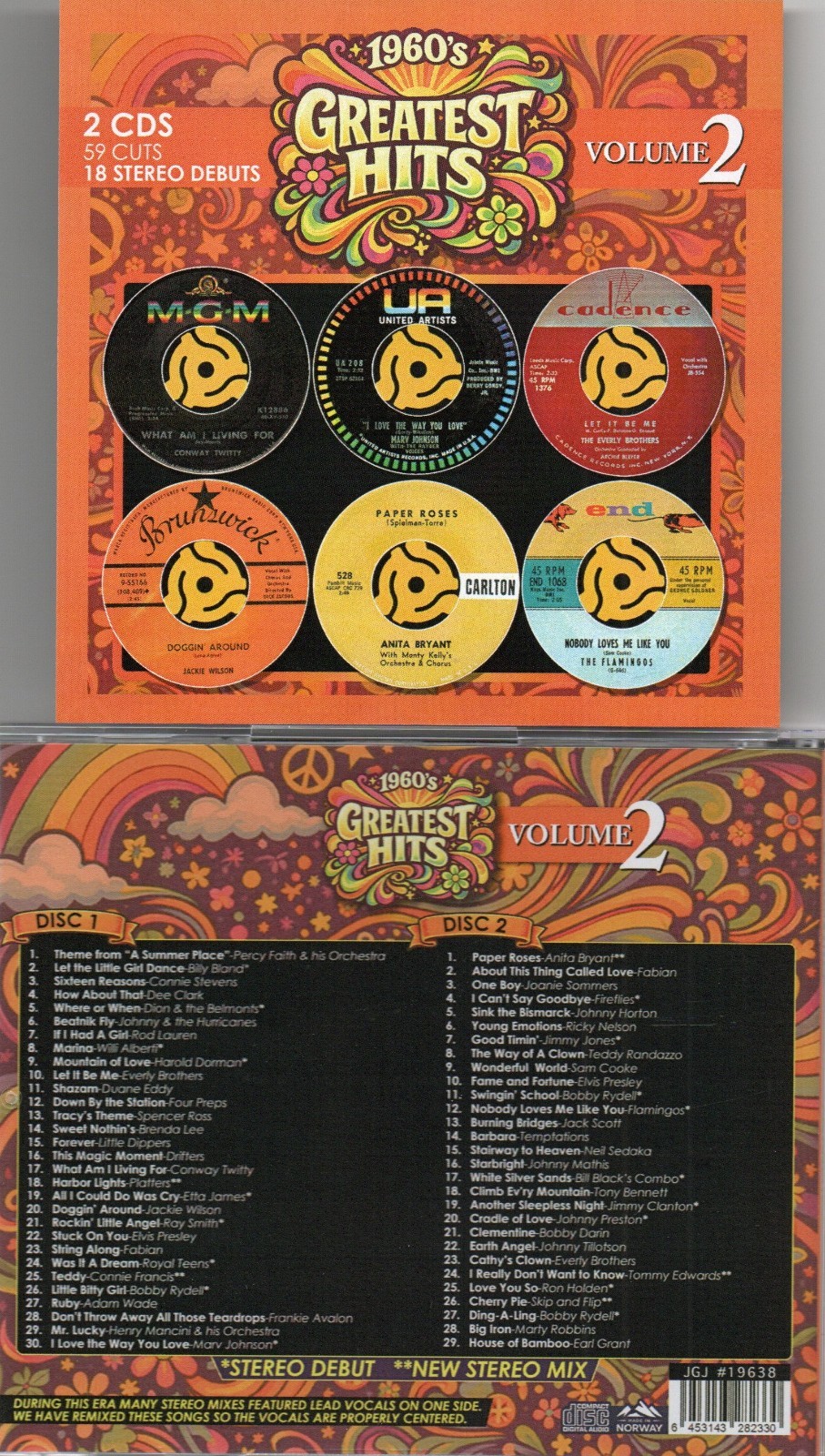 1960's GREATEST HITS VOL. 2-2 CDs-59 CUTS-18 STEREO DEBUTS BRAND NEW!