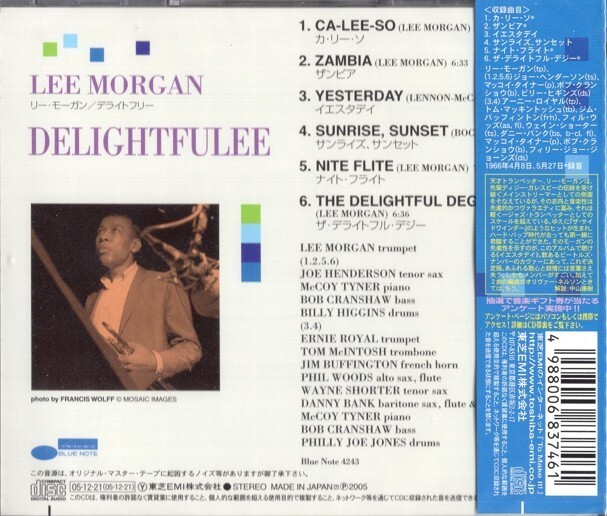 Lee Morgan Delightfulee JAPAN CD TOCJ-6624 w/OBI Joe Henderson McCoy Tyner