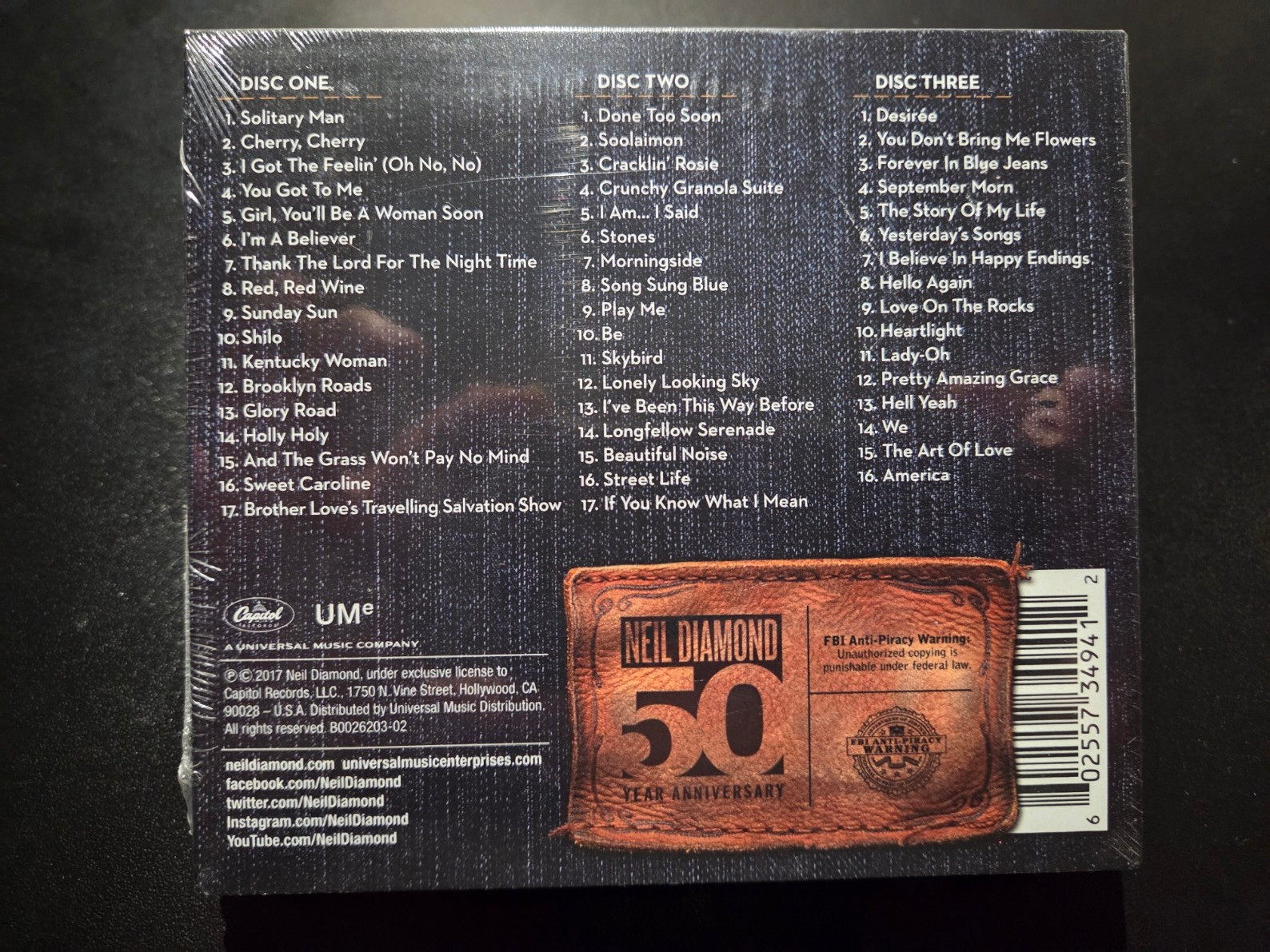 Neil Diamond 50th Anniversary Collection (3 CD Set, 2017, Capitol) New Sealed