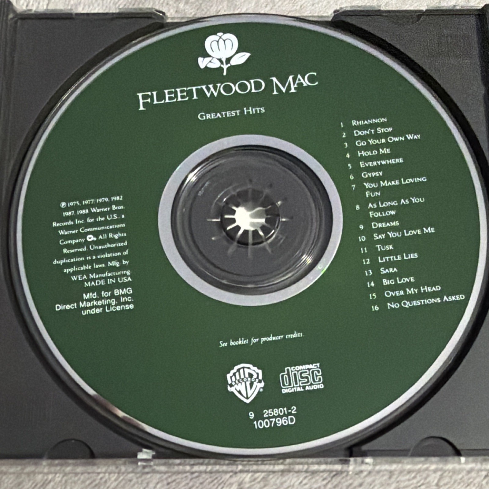 Fleetwood Mac Greatest Hits CD Album 1988 Warner Bros. Rock Jewel Case 9 25801-2