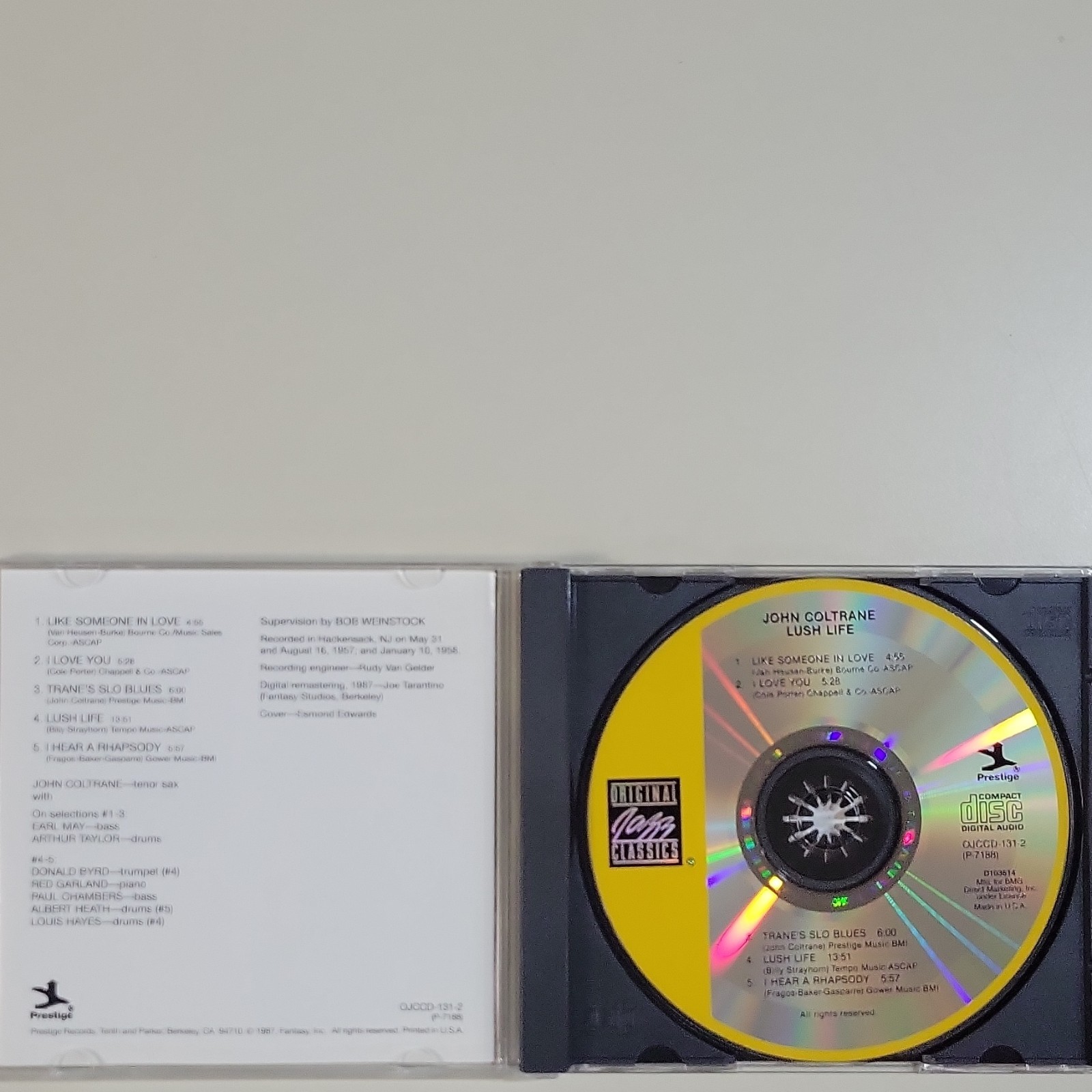 Prestige John Coltrane Lush Life CD 1987 Jazz Remastered OJC-131-2
