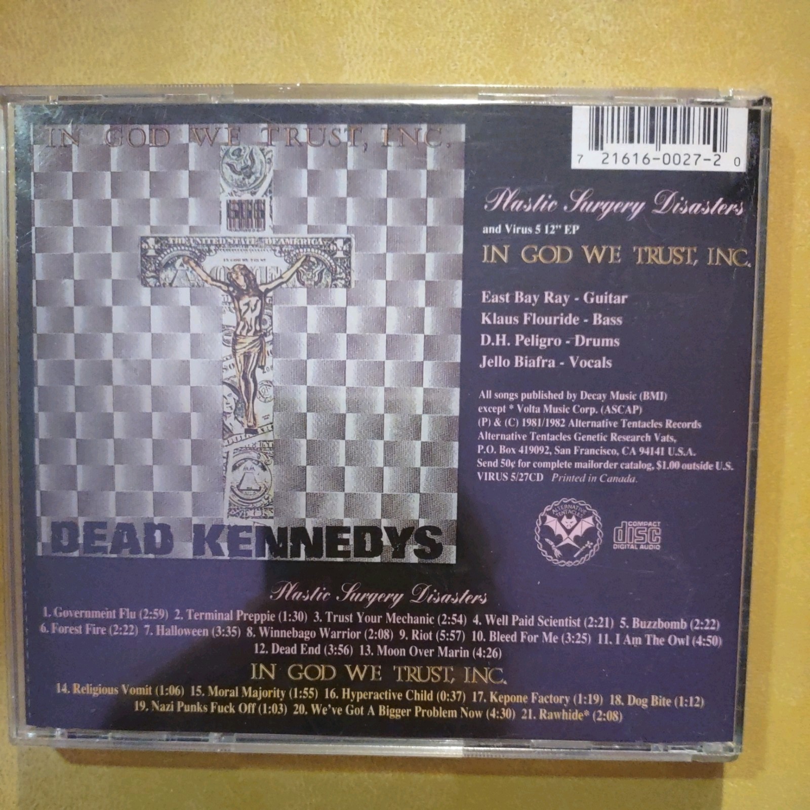 Dead Kennedys - Plastic Surgery Disasters In God We Trust Inc OG Virus 5/27 CD