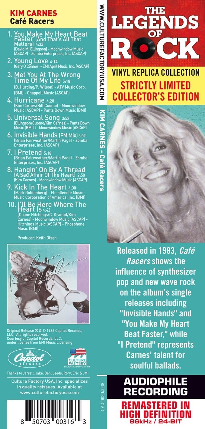 NEW/SEALED! Kim Carnes-Cafe Racers-24 Bit-96 KHZ-Culture Factory *REMASTERED CD*