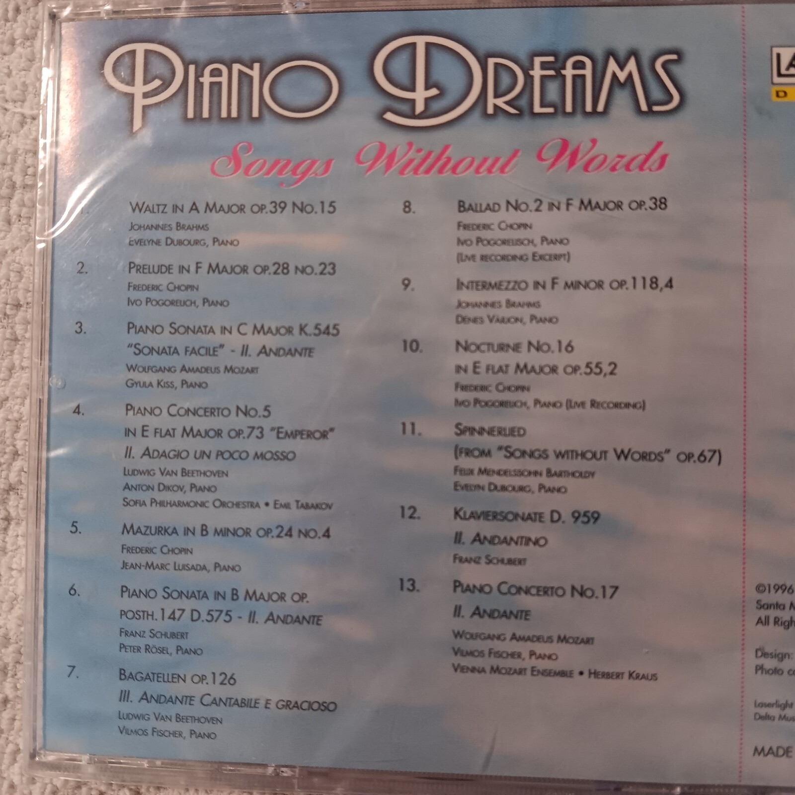 Piano Dreams - Melody in F (CD, 1996, Laserlight) New Sealed Music
