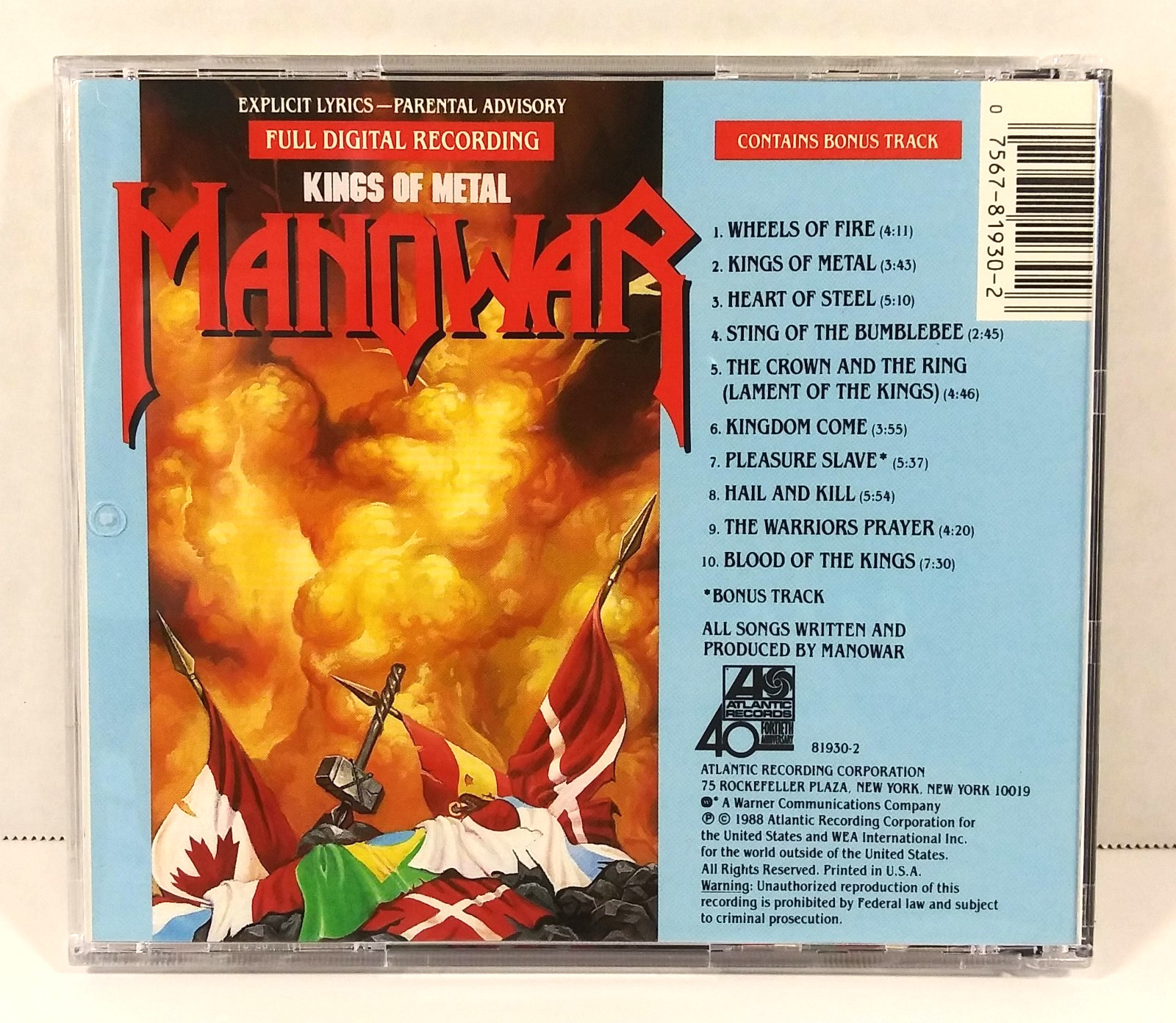 Manowar Kings of Metal CD Album 1988 Atlantic 81930-2 Metal Original Press VGC
