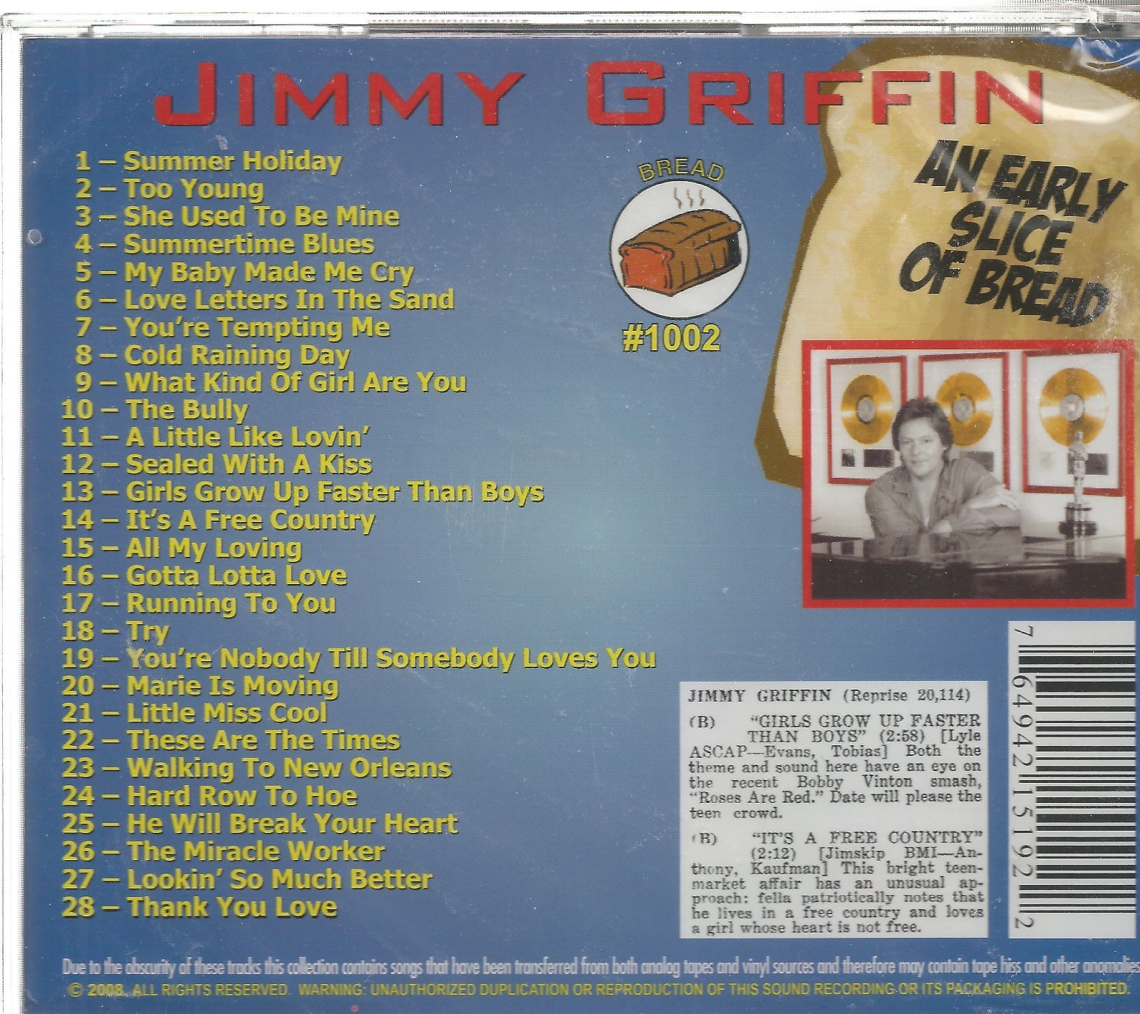 JIMMY GRIFFIN - CD - An Early Slice Of Bread - BRAND NEW
