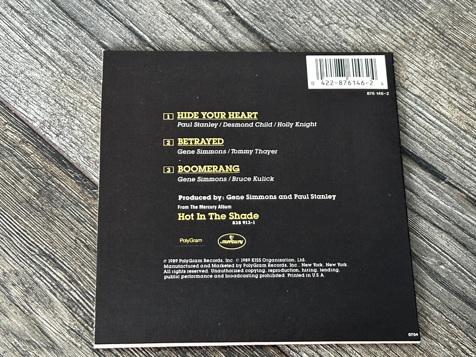 KISS CD Hide Your Heart Single Cardboard Sleeve USA Hot In The Shade 1989 Carr