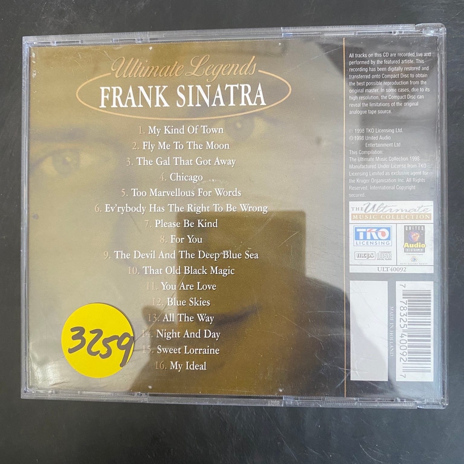 Frank Sinatra – Ultimate Legends CD 1998 Jazz Pop Vocal The Ultimate Music